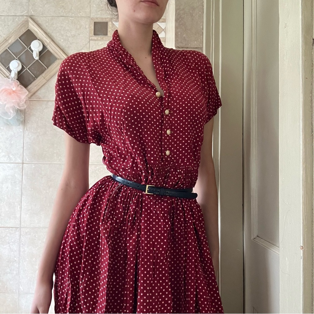 Vintage 1950s polka dot midi length dress